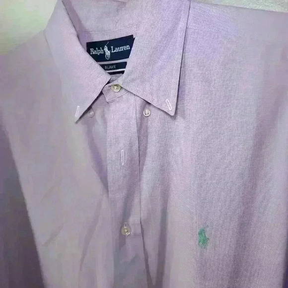 Ralph Lauren L Blake 2 Ply Cotton Purple Small Check W/ Green Pony Button Down - Picture 2 of 7